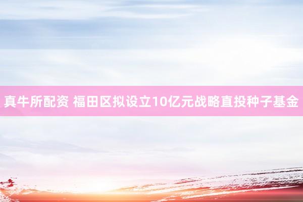 真牛所配资 福田区拟设立10亿元战略直投种子基金