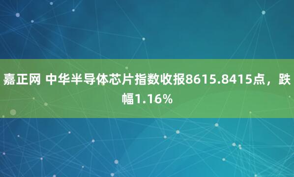 嘉正网 中华半导体芯片指数收报8615.8415点，跌幅1.16%